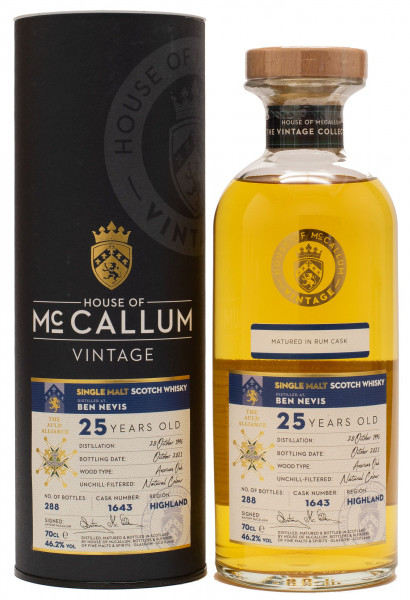 Mc Callum Vintage Ben Nevis 25 Jahre Single Malt Scotch Whisky 46,2%vol 0,7L